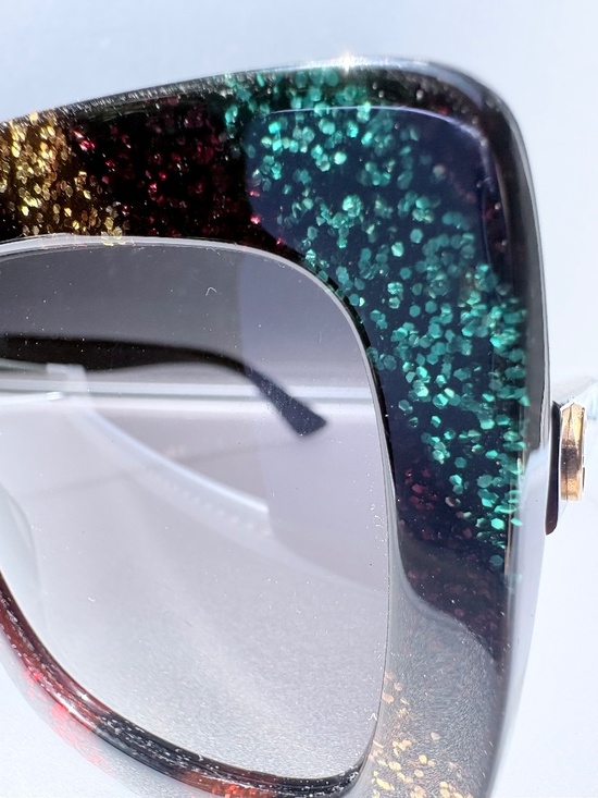 Gucci Rainbow Glitter Black Oversized Square Sunglasses GG0328S